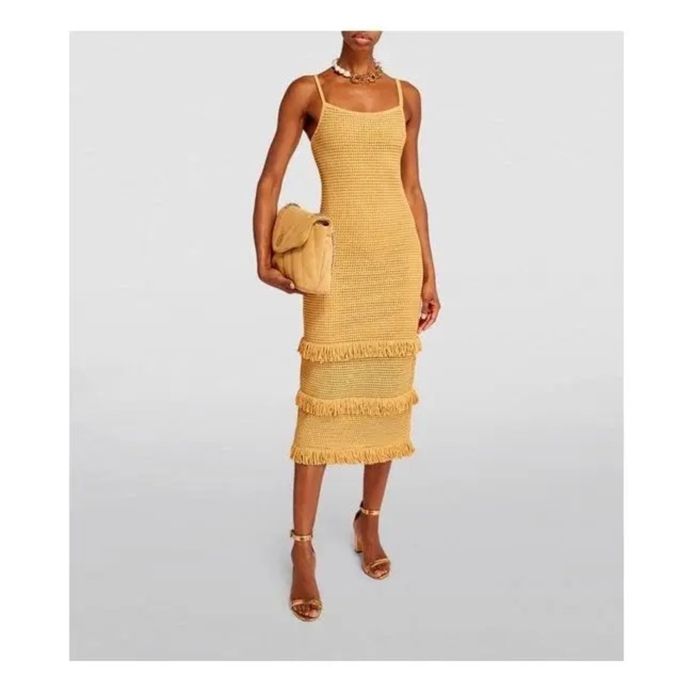 Sandro Anvers Pointelle Knit Midi Dress in Mustard / Gold - sz 40